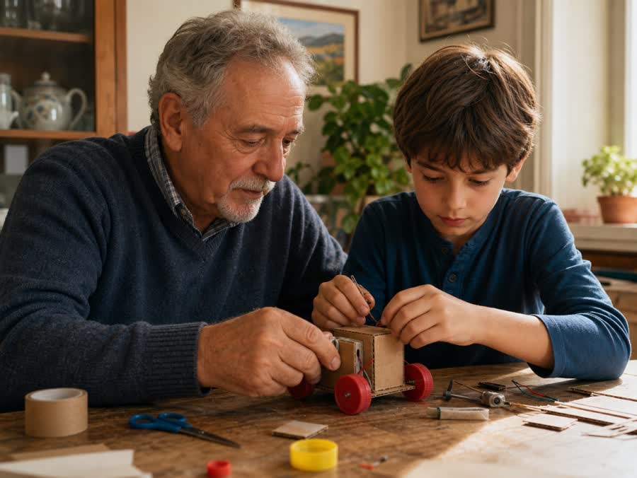 Nonni e nipote allo stesso tavolo